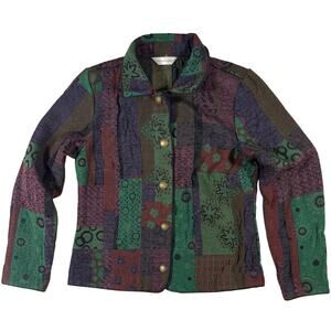 Christopher & Banks Women's Small Tapestry Jacket Multicolor Bronze Button Artsy